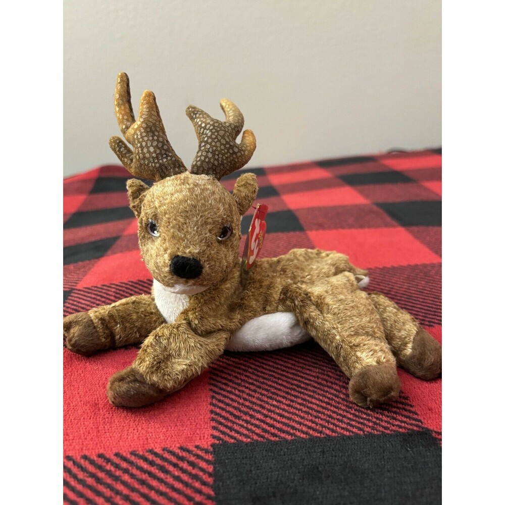 2000 Ty Roxie the Reindeer (Black Nose) 6th Gen Hang Tag 4334 Beanie Baby 8.5"